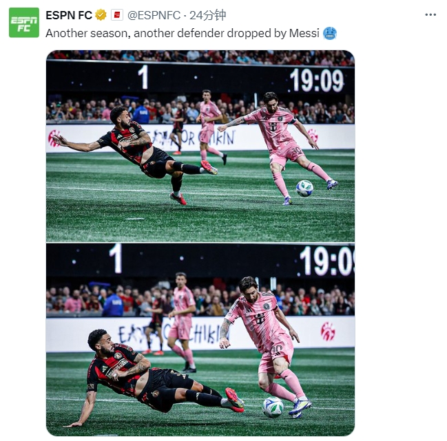 名場面記錄！ESPN曬照：又一個賽季，又一名后衛(wèi)被梅西扣倒