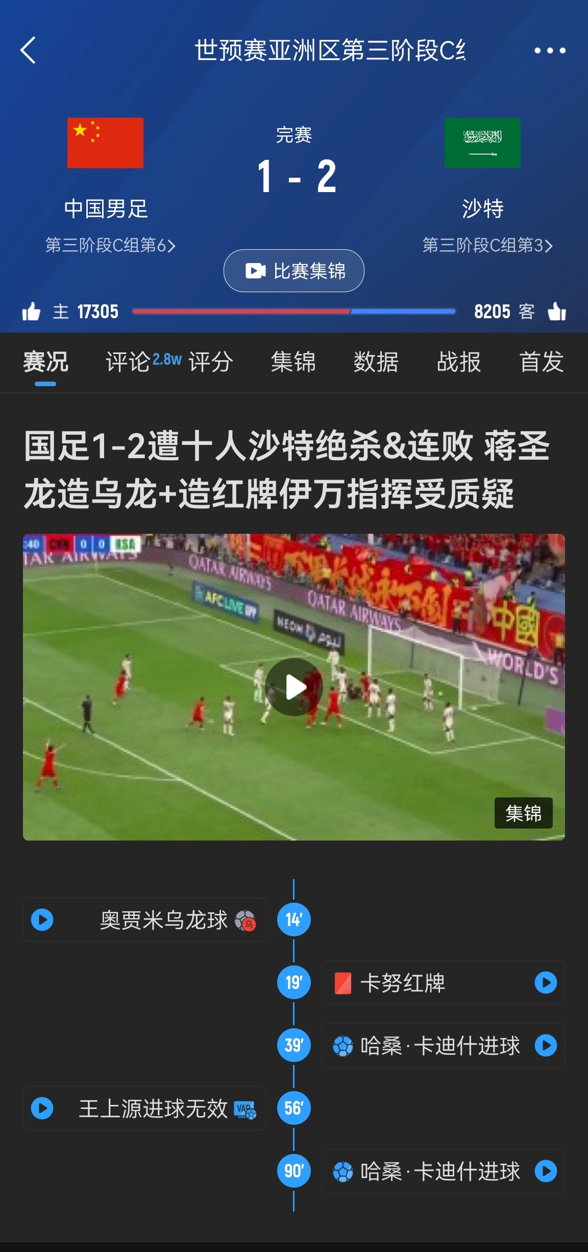 今天什么劇本？首戰(zhàn)沙特也是半場紅牌+蔣光太傷退，最后國足被翻