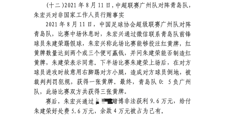 網(wǎng)傳判決書：青島球員朱建榮故意踢對(duì)方小腿，染黃收5.6萬好處費(fèi)